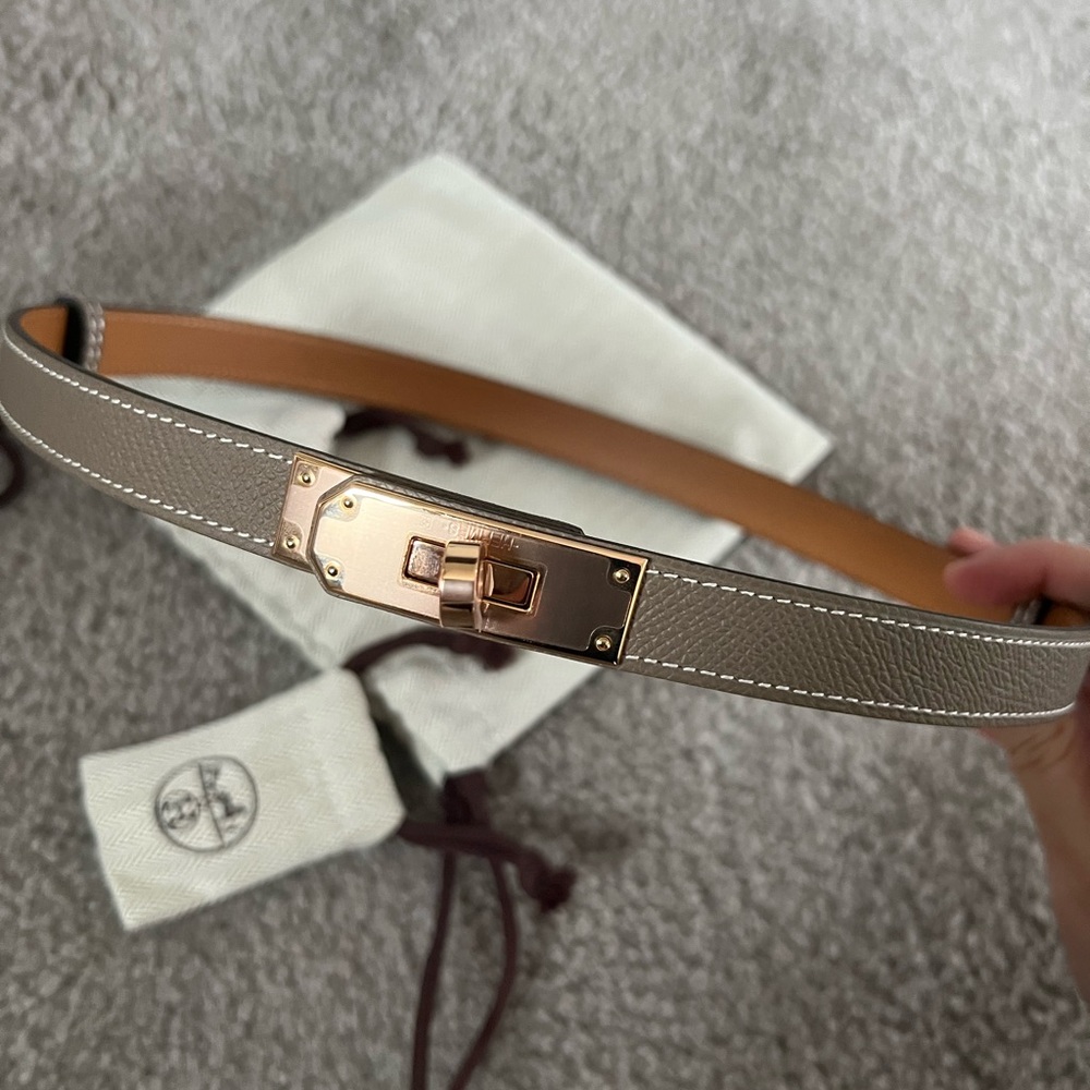 Hermes Kelly belt etoupe rose gold hardware